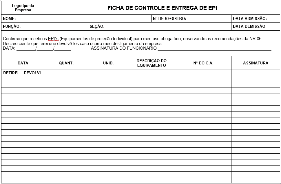 ficha de epi word para imprimir